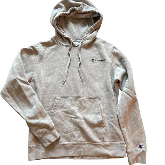 Champion Gray Embroidered Logo Hoodie Small Fleece Pullover Sweatshirt - Picture 1 of 6
